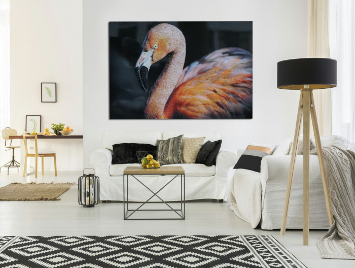 Tablou imprimat pe panza cu aplicatii, FLAMINGO cm 120x3,8x80 [7]