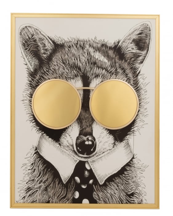 Tablou inramat Fox Glasses, Canvas, Alb Negru Auriu, 66.5x5x86.5 cm