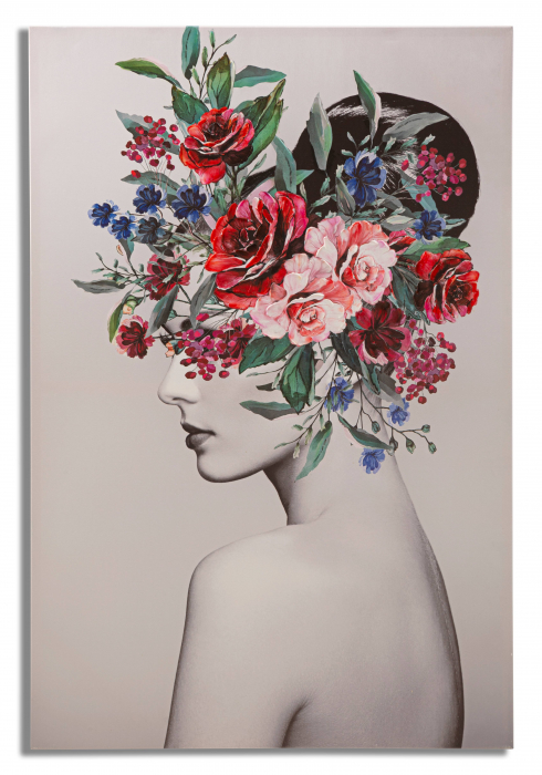 Tablou LADY FLOWER -A-, Multicolor, Lemn Canvas, 120x80x2.8 cm