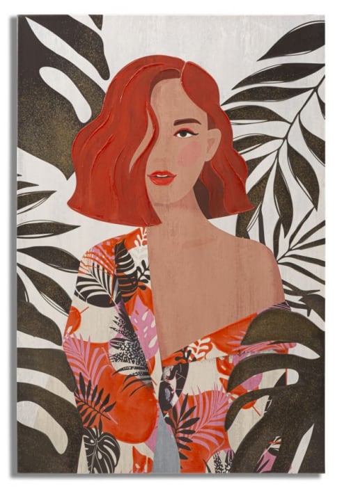 Tablou Lady Jungle -A-, Lemn Canvas, Multicolor, 120x80x2.8 cm