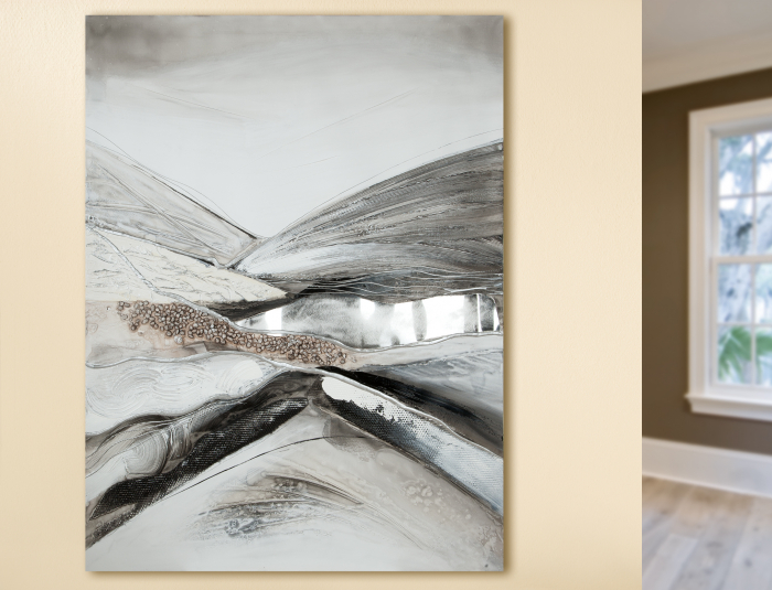 Tablou Landscape, panza, argintiu gri, 90×120 cm GILDE imagine 2022