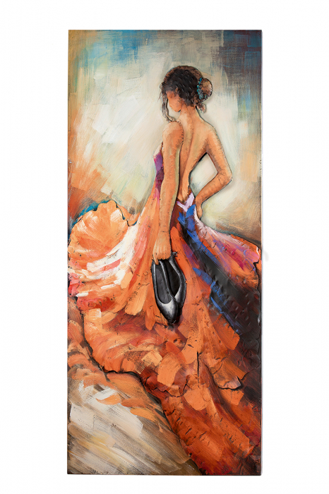 Tablou lucrat manual BAREFOOT TANGO , metal, 140x70x6 cm [2]