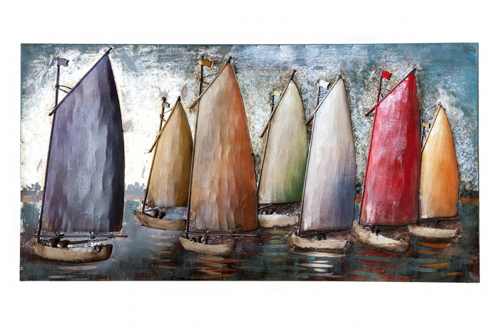 Tablou lucrat manual, SAILING REGATTA, metal, 120x60x5 [2]