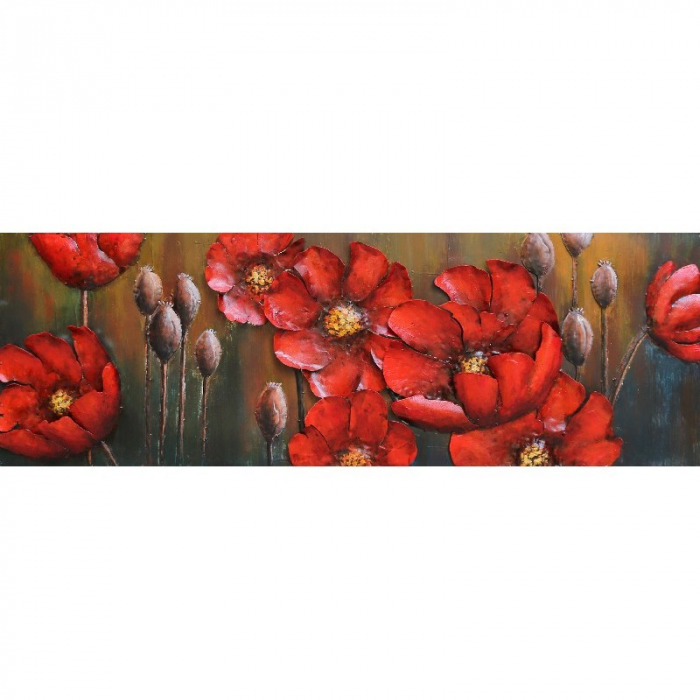 Tablou metal 3D Red Flowers 150×50 cm lotusland.ro imagine 2022