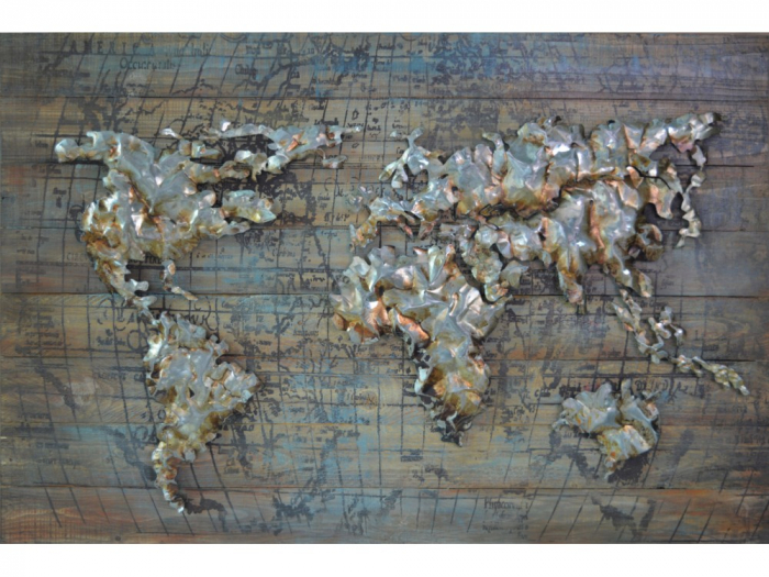 Tablou metal 3D World Map 120×80 cm lotusland.ro imagine 2022
