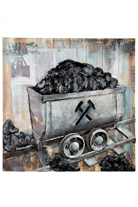 Tablou metal Minecart pe lemn [2]
