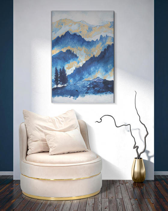 Poza Tablou Mountain Tree, Lemn Canvas, Multicolor, 120x80x3 cm