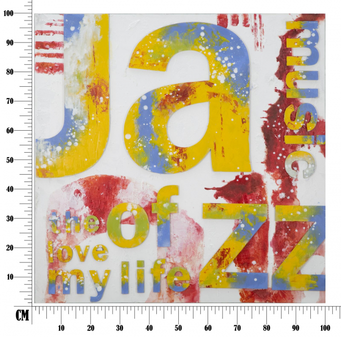 Tablou Music, lemn de pin/panza, Multicolor, 100X3,5X100 [7]