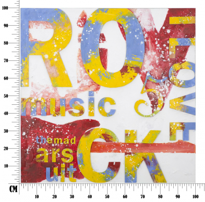Tablou Music, lemn de pin/panza, Multicolor, 100X3,5X100 cm [7]