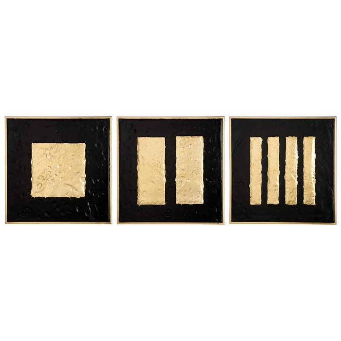 Tablou, pătrat, lemn, auriu, PU 3, asortat de 3 ori, L. 3 cm, l. 40 cm, H 40 cm [1]