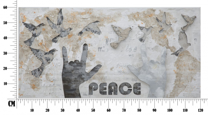 Tablou Peace, lemn de pin/panza, Multicolor, 120X3X60 cm [7]