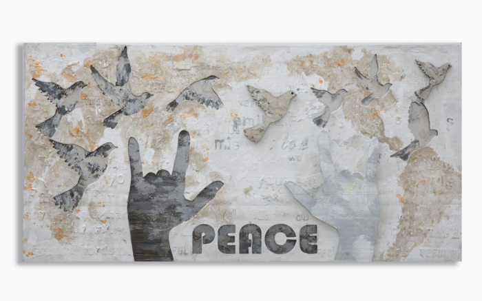 Poza Tablou Peace, lemn de pin panza, Multicolor, 120X3X60 cm