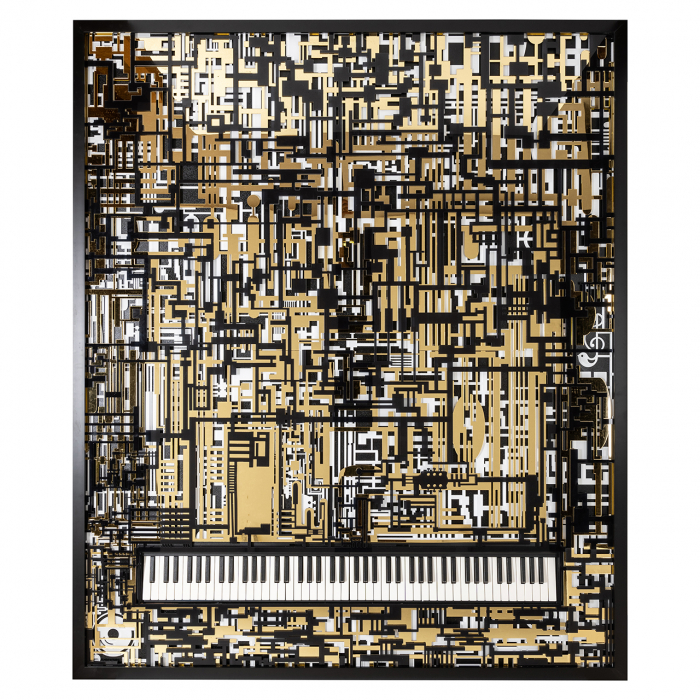 Tablou Piano Wibi, MDF/Lemn, Negru/Auriu, 188x158x6 cm [4]
