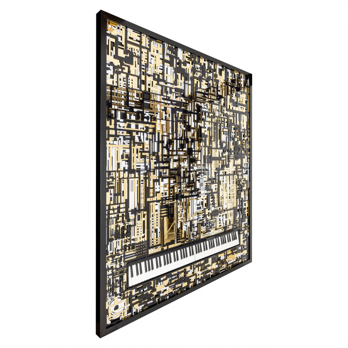 Tablou Piano Wibi, MDF/Lemn, Negru/Auriu, 188x158x6 cm [3]