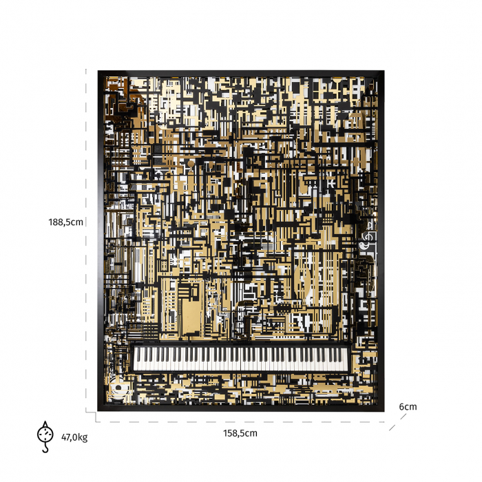Tablou Piano Wibi, MDF/Lemn, Negru/Auriu, 188x158x6 cm [2]