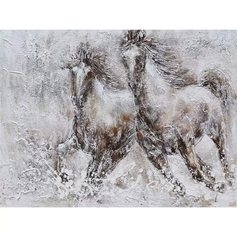 Tablou pictat manual 2 Horses 100 x 150 cm lotusland.ro imagine 2022