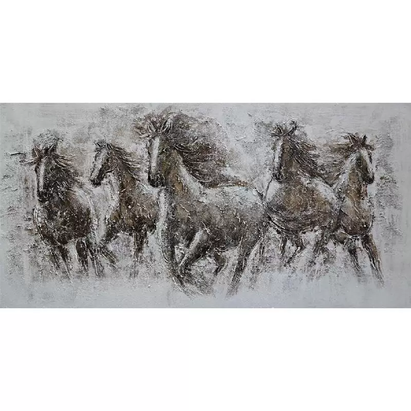 Tablou pictat manual 5 Horses 80 x 160 cm lotusland.ro imagine 2022