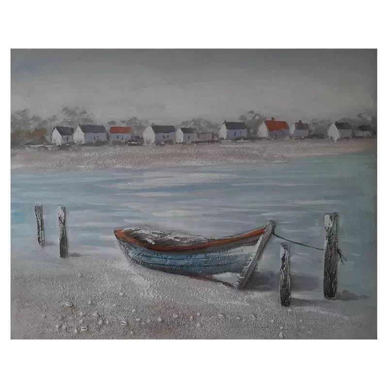 Tablou pictat manual Boat on Beach 80 x 100 cm lotusland.ro