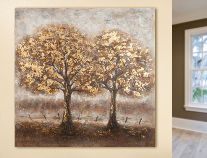 Tablou pictat manual COUPLE OF TREES, 100x100x2.8 cm GILDE imagine 2022