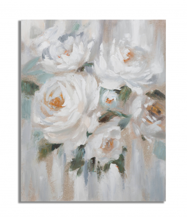 Tablou pictat manual Crem Flower, Lemn/Canvas, Multicolor, 100x80x3.7 cm [5]