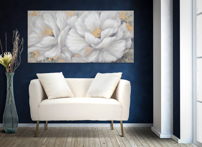 Tablou pictat manual Gold Flower, Lemn Canvas, Multicolor, 70x140x3.7 cm lotusland.ro imagine 2022