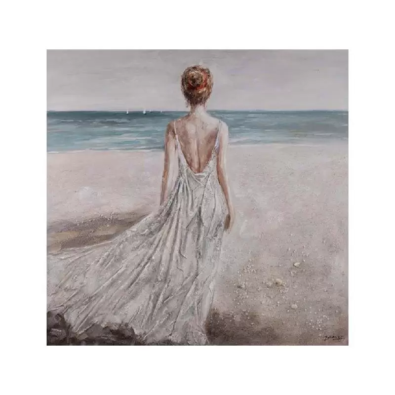 Tablou pictat manual Lady at the sea 120 x 120 cm