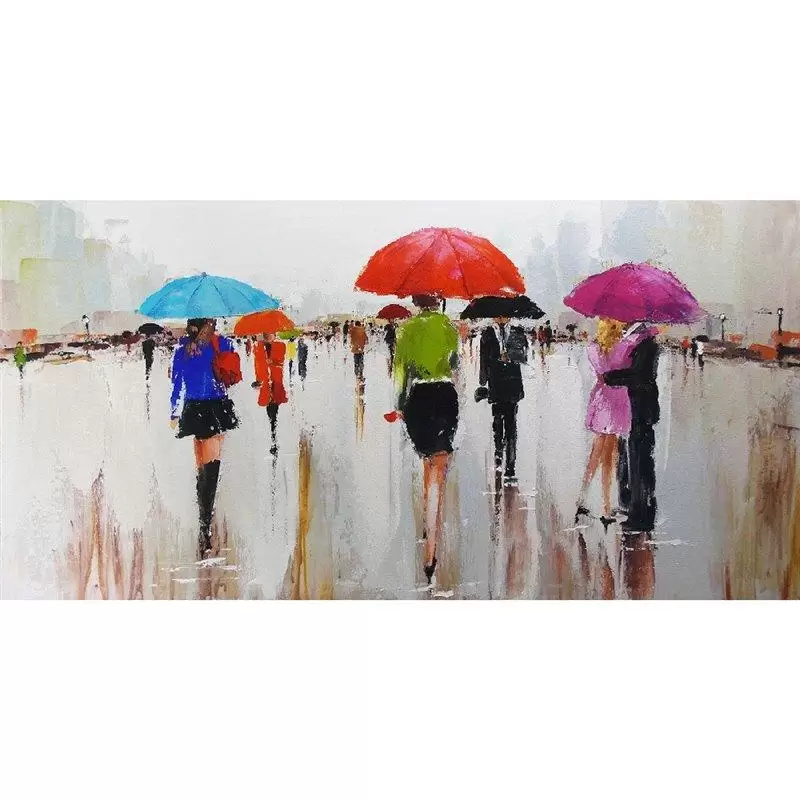 Tablou pictat manual People with umbrella 70 x 140 cm lotusland.ro imagine 2022