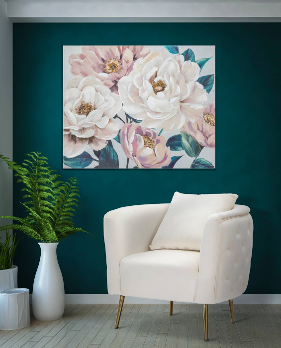 Poza Tablou pictat manual Soft Flower, Lemn Canvas, Multicolor, 80x100x3.7 cm