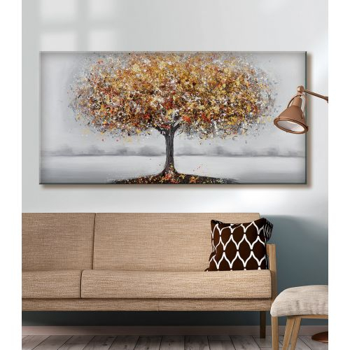Tablou pictat manual Tree gold 60 x 120 cm GILDE imagine 2022