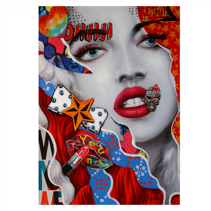 Tablou Pop Art Girl, canvas lemn, multicolor, 70x100x3.5 cm GILDE imagine 2022
