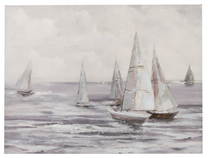 Tablou Sailing Boats, Canvas, Alb Gri, 120x4x90 cm