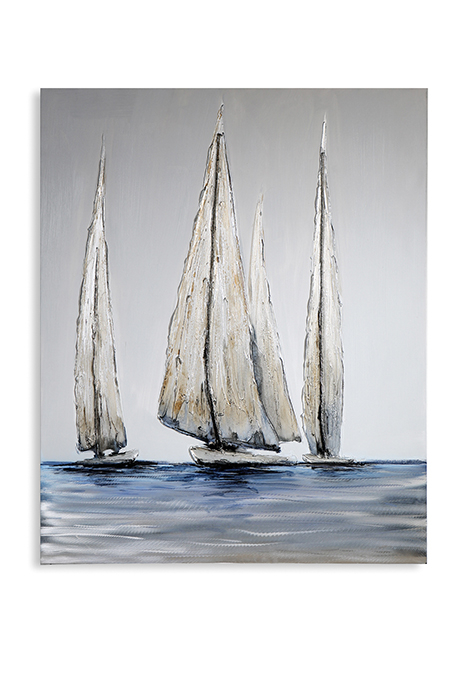 Tablou Sailing, panza, alb gri argintiu albastru, 100×80 cm GILDE imagine 2022