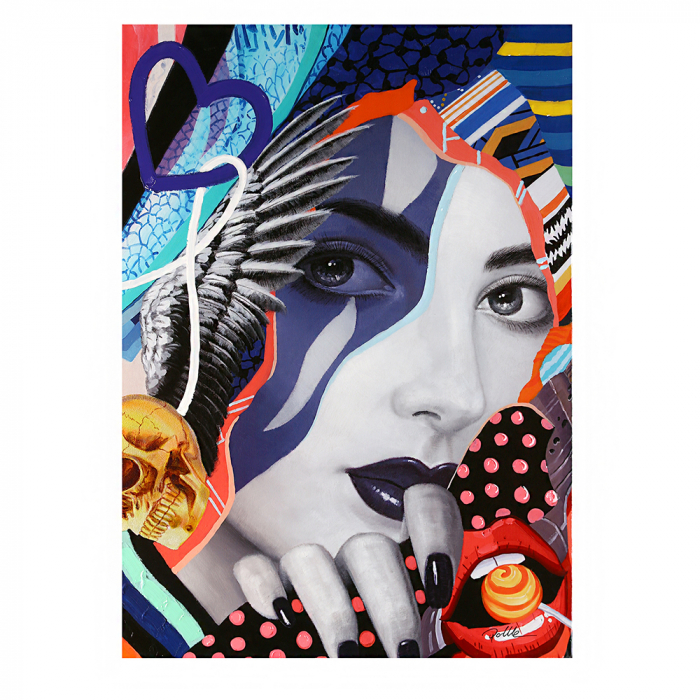 Tablou Street Art Lady, canvas lemn, multicolor, 70x100x3.5 cm