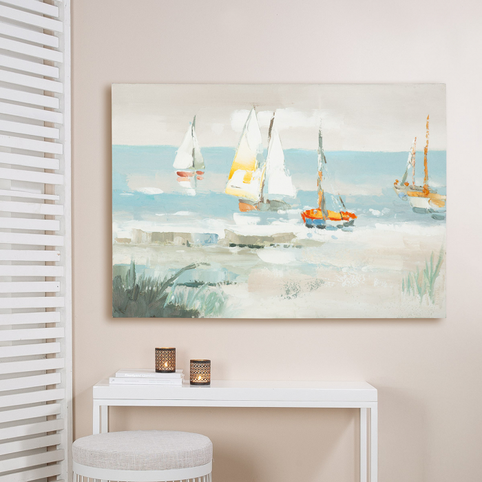 Tablou SUMMER, dreptunghiular, motiv barcă, pânză, multicolor, alb, PU 1, L. 3 cm, l. 70 cm, H 50 cm [3]