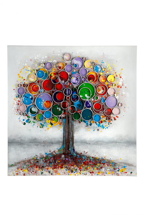 Tablou Tree on Meadow, panza, multicolor, 80x80x3,5 cm