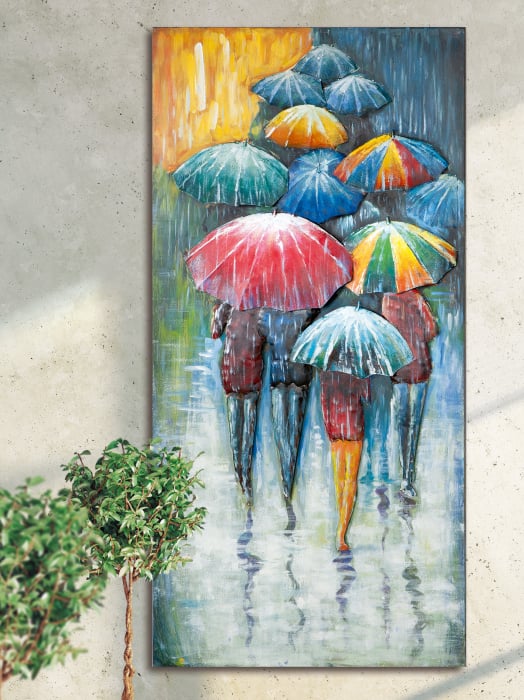 Tablou Umbrella Meeting, Metal, Multicolor, 60x120x2.3 cm GILDE imagine 2022