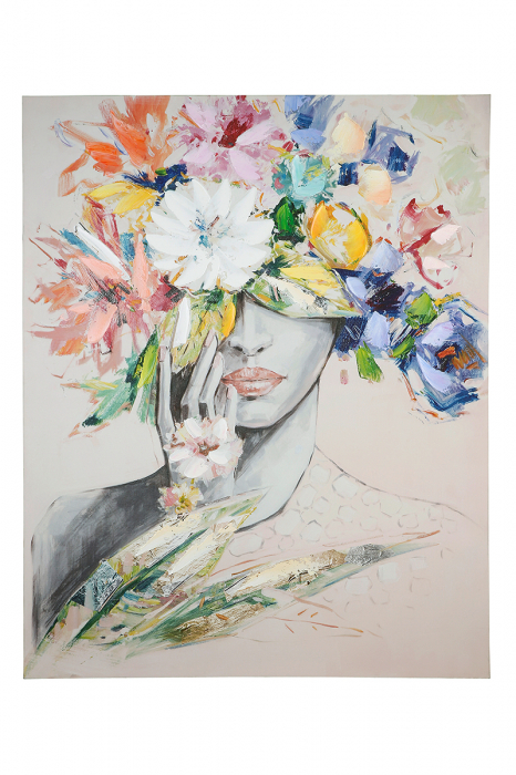 Poza Tablou Woman Hat, panza, multicolor, 80x100x3 cm