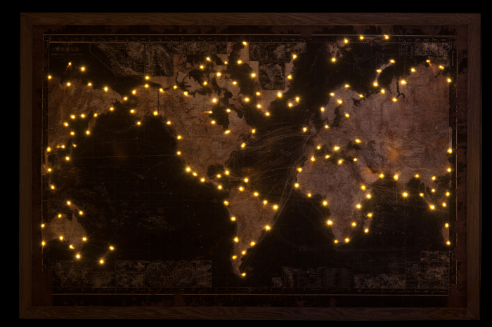 Tablou World Map cu LED, Lemn, Maro/Negru, 175x5x116 cm [3]