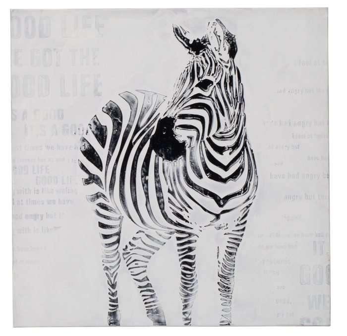 Tablou zebra, lemn panza, alb negru, 80X80 cm lotusland.ro