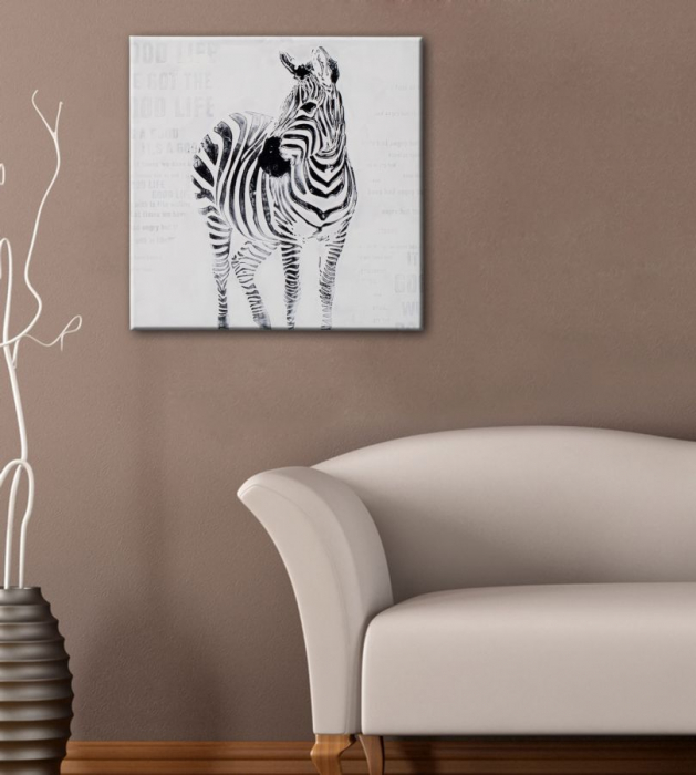 Tablou zebra, lemn/panza, alb/negru, 80X80 cm [2]