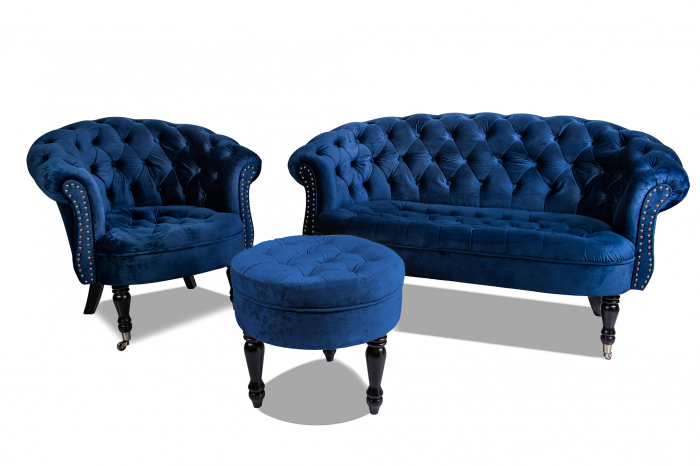 Taburet Filip chesterfield, albastru, 50x48 cm [2]