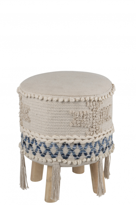 Taburet Hassock, Bumbac/Panza/Poliester, Albastru, 30x30x45 cm [2]