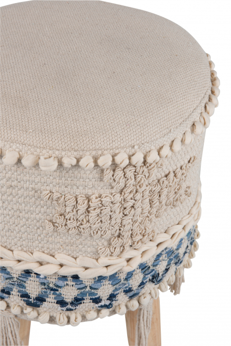 Taburet Hassock, Bumbac/Panza/Poliester, Albastru, 30x30x45 cm [3]