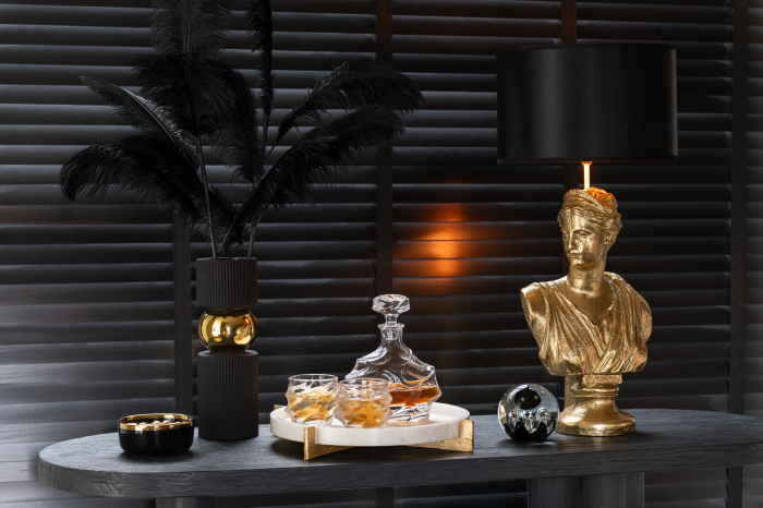 Tavă de marmură, bază metalică, gri/șampanie [6]