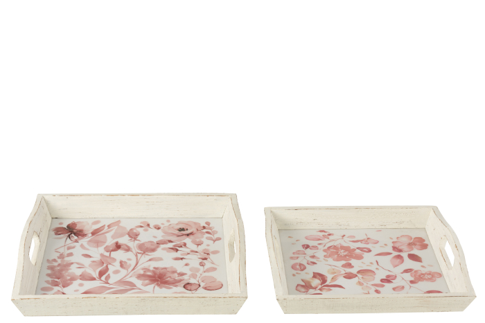 Tavă deco, Set 2, Trandafiri Lemn Alb/Roz [2]