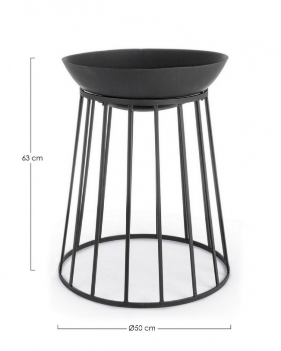 Vas cu suport pentru foc Efesto,rotund, Otel, Negru, 50x63 cm [2]