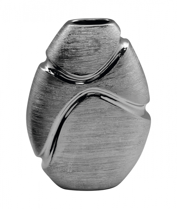 Vaza Arcos, ceramica, argintiu, 19x8x27 cm