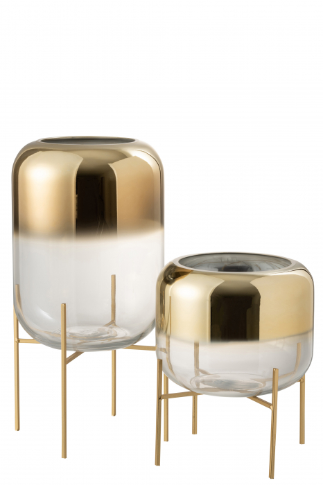 Vaza Oceanne, Sticla/Metal, Auriu, 25x25x36 cm [2]