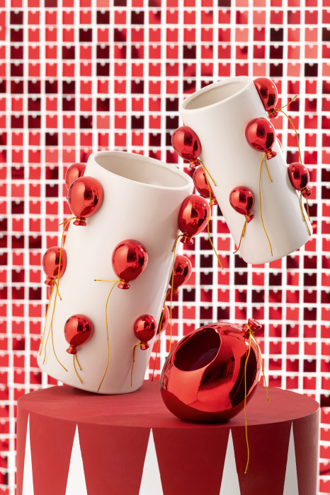 Vaza balon, Cera, alba/rosie, Craciun, L [1]