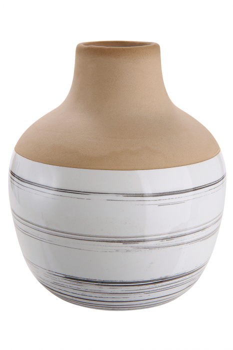 Vaza Bologna, ceramica, bej alb, 13x11 cm